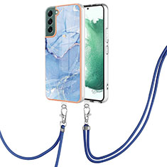 Funda Silicona Gel Goma Patron de Moda Carcasa con Acollador Cordon Lanyard YB7 para Samsung Galaxy S22 5G Azul