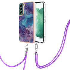 Funda Silicona Gel Goma Patron de Moda Carcasa con Acollador Cordon Lanyard YB7 para Samsung Galaxy S22 Plus 5G Morado