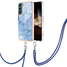 Funda Silicona Gel Goma Patron de Moda Carcasa con Acollador Cordon Lanyard YB7 para Samsung Galaxy S24 5G Azul