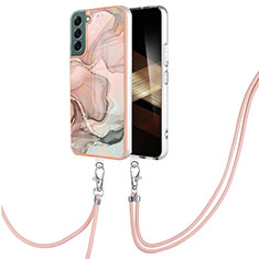 Funda Silicona Gel Goma Patron de Moda Carcasa con Acollador Cordon Lanyard YB7 para Samsung Galaxy S24 5G Rosa