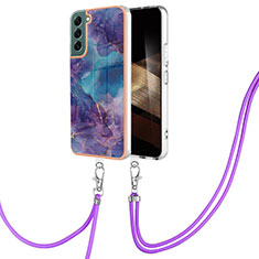 Funda Silicona Gel Goma Patron de Moda Carcasa con Acollador Cordon Lanyard YB7 para Samsung Galaxy S25 5G Morado