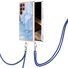 Funda Silicona Gel Goma Patron de Moda Carcasa con Acollador Cordon Lanyard YB7 para Samsung Galaxy S25 Ultra 5G Azul