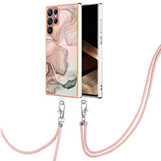 Funda Silicona Gel Goma Patron de Moda Carcasa con Acollador Cordon Lanyard YB7 para Samsung Galaxy S25 Ultra 5G Rosa