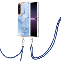 Funda Silicona Gel Goma Patron de Moda Carcasa con Acollador Cordon Lanyard YB7 para Sony Xperia 1 IV Azul