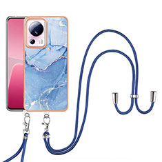 Funda Silicona Gel Goma Patron de Moda Carcasa con Acollador Cordon Lanyard YB7 para Xiaomi Civi 2 5G Azul