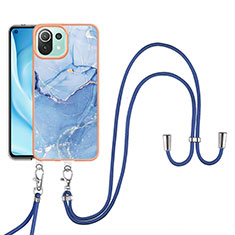 Funda Silicona Gel Goma Patron de Moda Carcasa con Acollador Cordon Lanyard YB7 para Xiaomi Mi 11 Lite 4G Azul