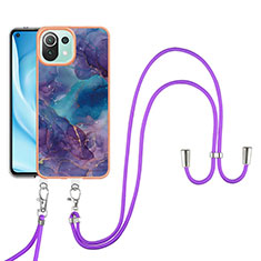 Funda Silicona Gel Goma Patron de Moda Carcasa con Acollador Cordon Lanyard YB7 para Xiaomi Mi 11 Lite 4G Morado