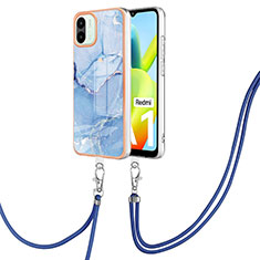 Funda Silicona Gel Goma Patron de Moda Carcasa con Acollador Cordon Lanyard YB7 para Xiaomi Poco C50 Azul