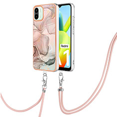 Funda Silicona Gel Goma Patron de Moda Carcasa con Acollador Cordon Lanyard YB7 para Xiaomi Poco C50 Rosa