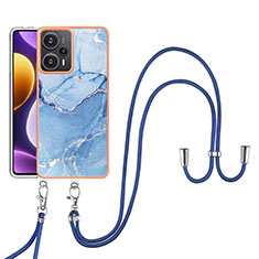 Funda Silicona Gel Goma Patron de Moda Carcasa con Acollador Cordon Lanyard YB7 para Xiaomi Poco F5 5G Azul