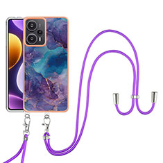 Funda Silicona Gel Goma Patron de Moda Carcasa con Acollador Cordon Lanyard YB7 para Xiaomi Poco F5 5G Morado