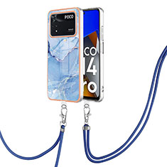 Funda Silicona Gel Goma Patron de Moda Carcasa con Acollador Cordon Lanyard YB7 para Xiaomi Poco M4 Pro 4G Azul