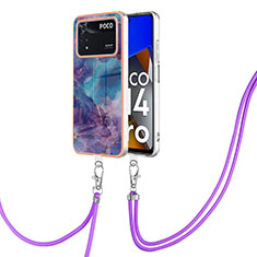 Funda Silicona Gel Goma Patron de Moda Carcasa con Acollador Cordon Lanyard YB7 para Xiaomi Poco M4 Pro 4G Morado