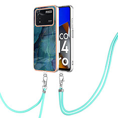 Funda Silicona Gel Goma Patron de Moda Carcasa con Acollador Cordon Lanyard YB7 para Xiaomi Poco M4 Pro 4G Verde