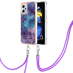 Funda Silicona Gel Goma Patron de Moda Carcasa con Acollador Cordon Lanyard YB7 para Xiaomi Poco X4 GT 5G Morado