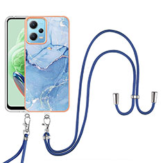 Funda Silicona Gel Goma Patron de Moda Carcasa con Acollador Cordon Lanyard YB7 para Xiaomi Poco X5 5G Azul