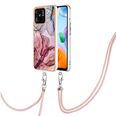 Funda Silicona Gel Goma Patron de Moda Carcasa con Acollador Cordon Lanyard YB7 para Xiaomi Redmi 10 India Multicolor