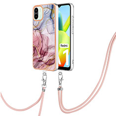 Funda Silicona Gel Goma Patron de Moda Carcasa con Acollador Cordon Lanyard YB7 para Xiaomi Redmi A1 Multicolor