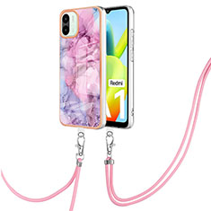 Funda Silicona Gel Goma Patron de Moda Carcasa con Acollador Cordon Lanyard YB7 para Xiaomi Redmi A1 Purpura Claro