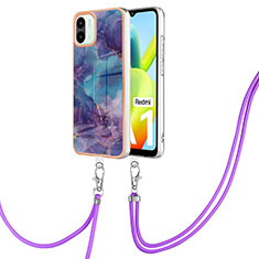 Funda Silicona Gel Goma Patron de Moda Carcasa con Acollador Cordon Lanyard YB7 para Xiaomi Redmi A2 Morado