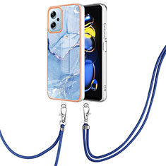 Funda Silicona Gel Goma Patron de Moda Carcasa con Acollador Cordon Lanyard YB7 para Xiaomi Redmi K50i 5G Azul