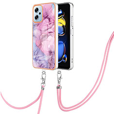 Funda Silicona Gel Goma Patron de Moda Carcasa con Acollador Cordon Lanyard YB7 para Xiaomi Redmi K50i 5G Purpura Claro