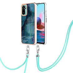 Funda Silicona Gel Goma Patron de Moda Carcasa con Acollador Cordon Lanyard YB7 para Xiaomi Redmi Note 10S 4G Verde