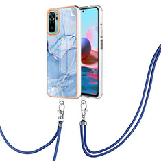 Funda Silicona Gel Goma Patron de Moda Carcasa con Acollador Cordon Lanyard YB7 para Xiaomi Redmi Note 11 SE India 4G Azul