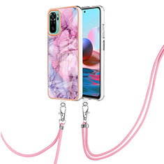 Funda Silicona Gel Goma Patron de Moda Carcasa con Acollador Cordon Lanyard YB7 para Xiaomi Redmi Note 11 SE India 4G Purpura Claro