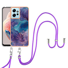 Funda Silicona Gel Goma Patron de Moda Carcasa con Acollador Cordon Lanyard YB7 para Xiaomi Redmi Note 12 4G Morado