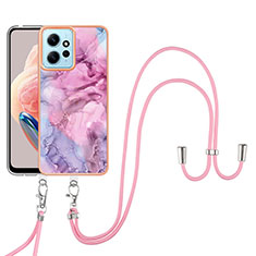 Funda Silicona Gel Goma Patron de Moda Carcasa con Acollador Cordon Lanyard YB7 para Xiaomi Redmi Note 12 4G Purpura Claro