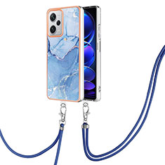 Funda Silicona Gel Goma Patron de Moda Carcasa con Acollador Cordon Lanyard YB7 para Xiaomi Redmi Note 12 Explorer Azul