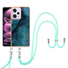 Funda Silicona Gel Goma Patron de Moda Carcasa con Acollador Cordon Lanyard YB7 para Xiaomi Redmi Note 12 Pro 5G Verde