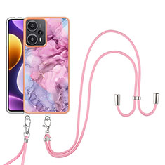 Funda Silicona Gel Goma Patron de Moda Carcasa con Acollador Cordon Lanyard YB7 para Xiaomi Redmi Note 12 Turbo 5G Purpura Claro