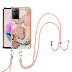 Funda Silicona Gel Goma Patron de Moda Carcasa con Acollador Cordon Lanyard YB7 para Xiaomi Redmi Note 12S Rosa