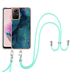 Funda Silicona Gel Goma Patron de Moda Carcasa con Acollador Cordon Lanyard YB7 para Xiaomi Redmi Note 12S Verde