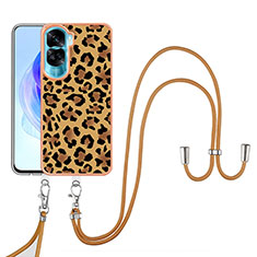 Funda Silicona Gel Goma Patron de Moda Carcasa con Acollador Cordon Lanyard YB8 para Huawei Honor 90 Lite 5G Marron