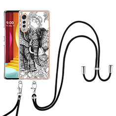 Funda Silicona Gel Goma Patron de Moda Carcasa con Acollador Cordon Lanyard YB8 para LG Velvet 5G Gris