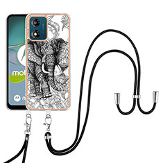 Funda Silicona Gel Goma Patron de Moda Carcasa con Acollador Cordon Lanyard YB8 para Motorola Moto E13 Gris