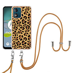 Funda Silicona Gel Goma Patron de Moda Carcasa con Acollador Cordon Lanyard YB8 para Motorola Moto E13 Marron