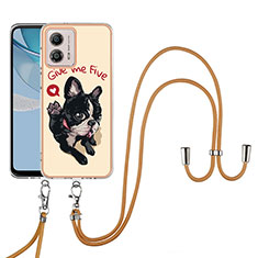 Funda Silicona Gel Goma Patron de Moda Carcasa con Acollador Cordon Lanyard YB8 para Motorola Moto G53 5G Caqui