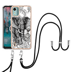 Funda Silicona Gel Goma Patron de Moda Carcasa con Acollador Cordon Lanyard YB8 para Nokia C12 Plus Gris