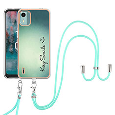 Funda Silicona Gel Goma Patron de Moda Carcasa con Acollador Cordon Lanyard YB8 para Nokia C12 Verde