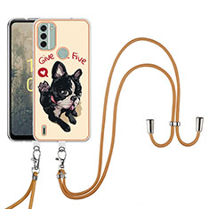 Funda Silicona Gel Goma Patron de Moda Carcasa con Acollador Cordon Lanyard YB8 para Nokia C31 Caqui