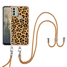 Funda Silicona Gel Goma Patron de Moda Carcasa con Acollador Cordon Lanyard YB8 para Nokia C31 Marron