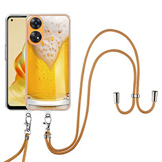 Funda Silicona Gel Goma Patron de Moda Carcasa con Acollador Cordon Lanyard YB8 para Oppo Reno8 T 4G Amarillo