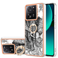 Funda Silicona Gel Goma Patron de Moda Carcasa con Acollador Cordon Lanyard YB8 para Xiaomi Mi 13T 5G Gris