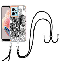 Funda Silicona Gel Goma Patron de Moda Carcasa con Acollador Cordon Lanyard YB8 para Xiaomi Redmi Note 12 4G Gris