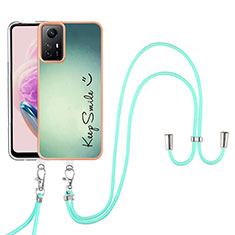 Funda Silicona Gel Goma Patron de Moda Carcasa con Acollador Cordon Lanyard YB8 para Xiaomi Redmi Note 12S Verde