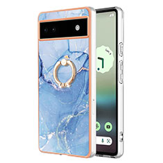 Funda Silicona Gel Goma Patron de Moda Carcasa con Anillo de dedo Soporte Y01B para Google Pixel 6a 5G Azul